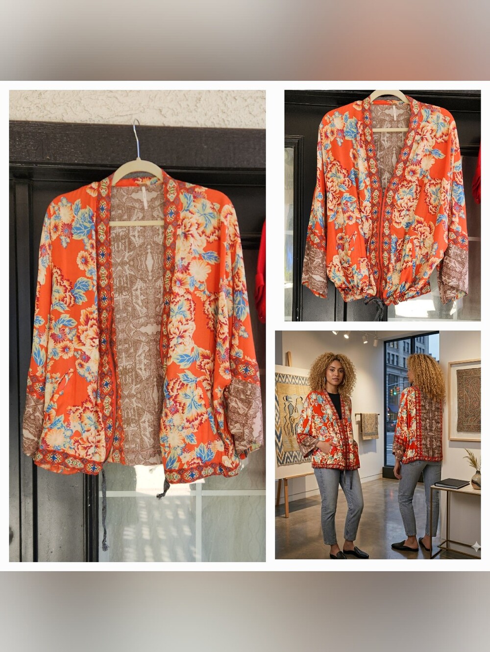 Free People Orange Floral Kimono